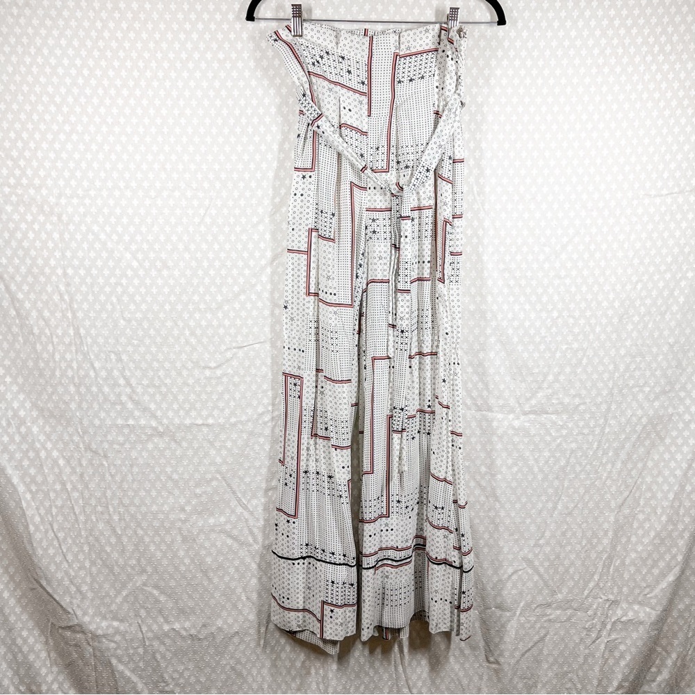 Free People White Dot Star Print High Rise Tie Waist Wide Leg Pants